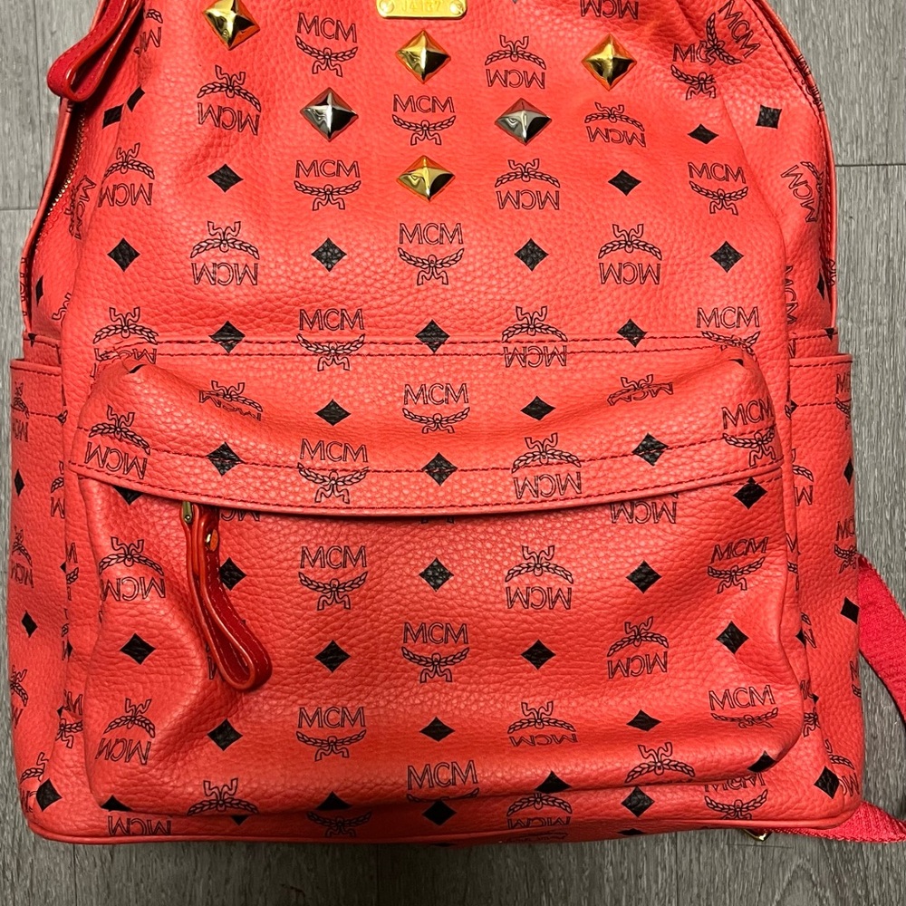 Mcm Red Monogram Interior Backpack - image 1